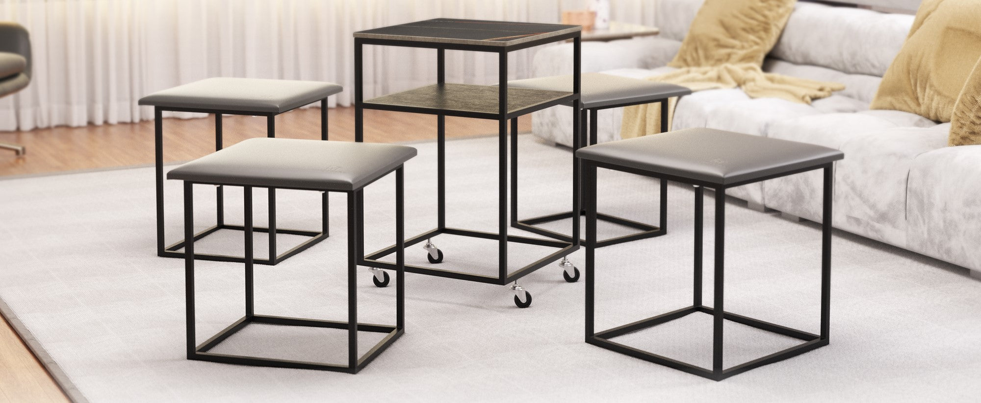 Helles Wohnzimmer mit multifunktionalen Heimtrend Möbeln